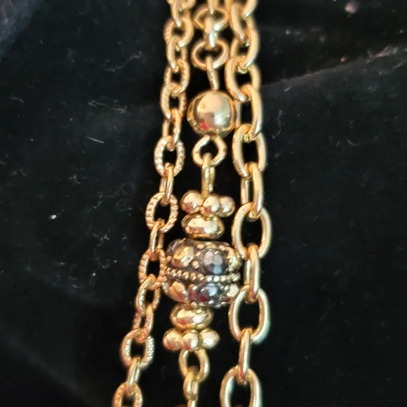 Vintage Gold & Red Teardrop Marquisite Pendant on Multi-Chain Necklace Set - Picture 9 of 15